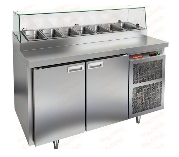 Стол охлаждаемый для пиццы HICOLD PZ2-11/GN стекло, бок, 2 двери, (+2...+10°С)